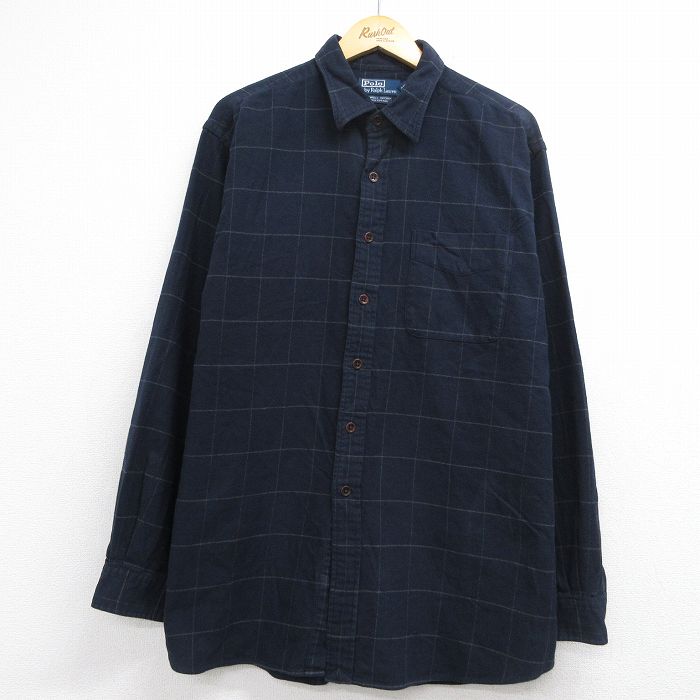 ラルフローレン 90s 長袖シャツ LOWELL SPORT ネイビーチェック メンズXL相当 | 古着
