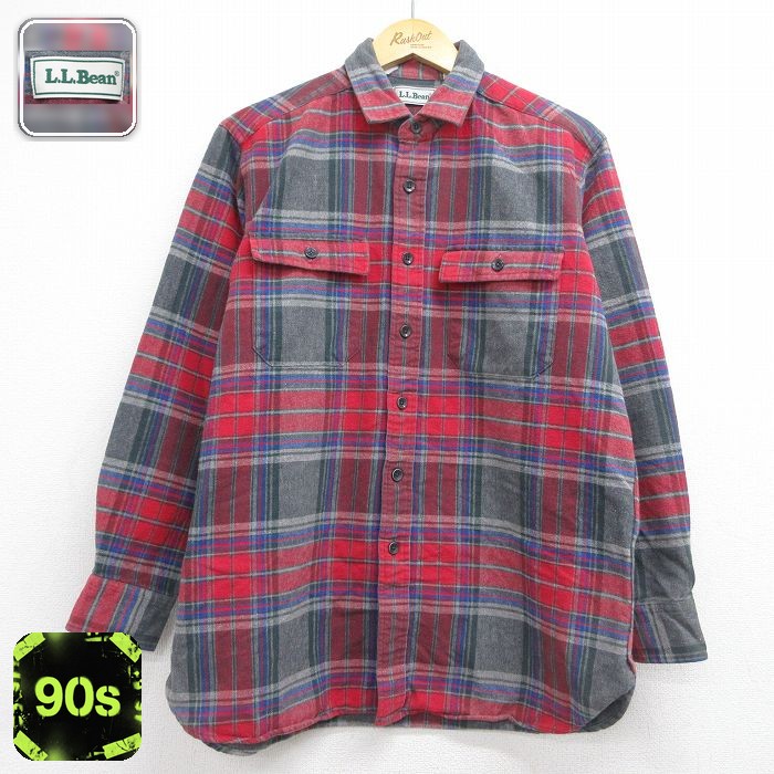 エルエルビーン 90s 長袖フランネルシャツ チェック レッド メンズL相当 | 古着