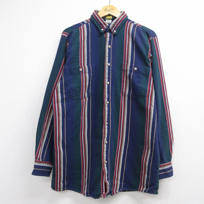 オシュコシュ 80s フランネルシャツ ネイビーストライプ メンズL相当 | 古着