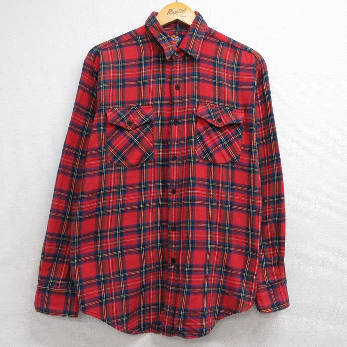 ディッキーズ 90s 長袖フランネルシャツ タータンチェック レッド メンズL相当 | 古着