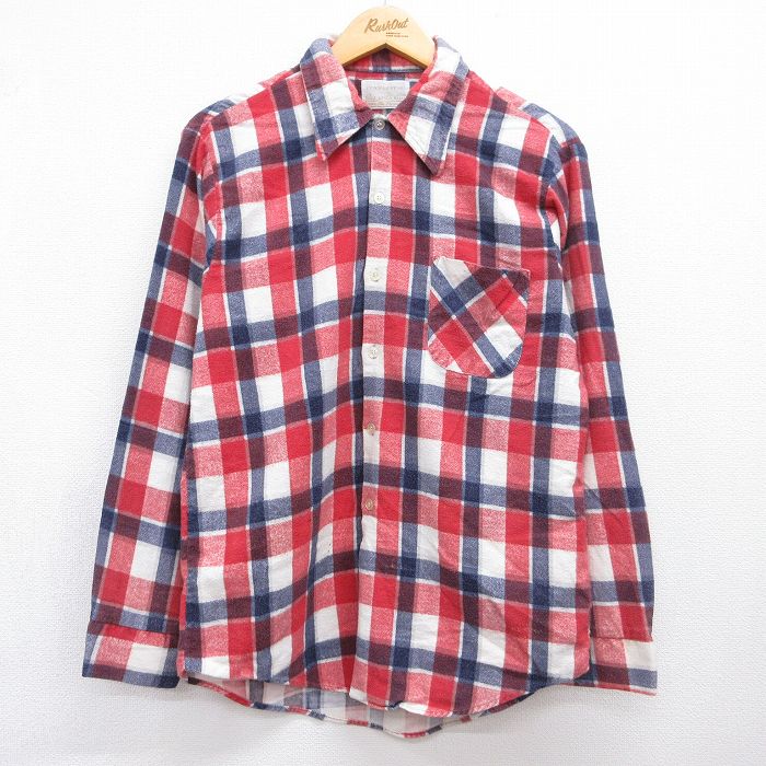 70s 長袖フランネルシャツ チェック レッド メンズM相当 | 古着