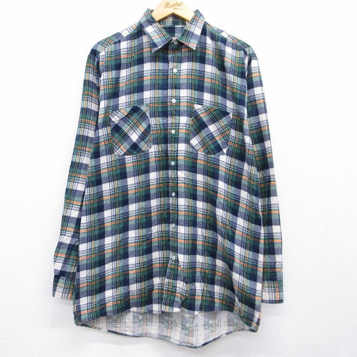 90s 長袖フランネルシャツ グリーンチェック メンズL相当 | 古着