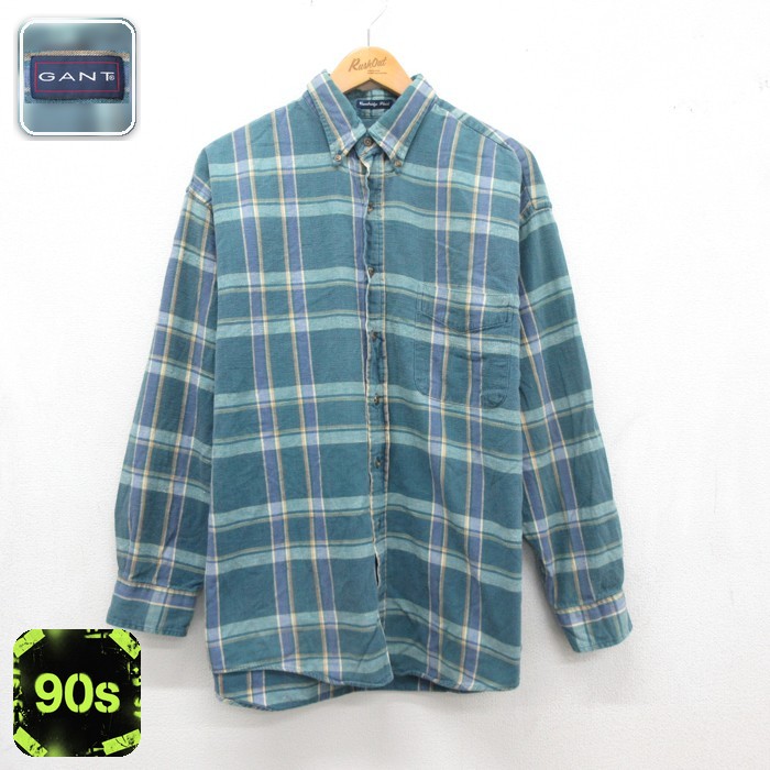 カーキチェ GANT 長袖 シャツ 90s フランネル コットン ボタンダウン チェック メンズXL相当 | 古着