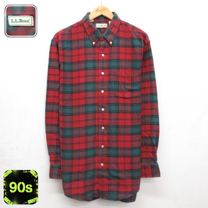 エルエルビーン 90s 長袖シャツ フランネル レッド メンズXL相当 | 古着