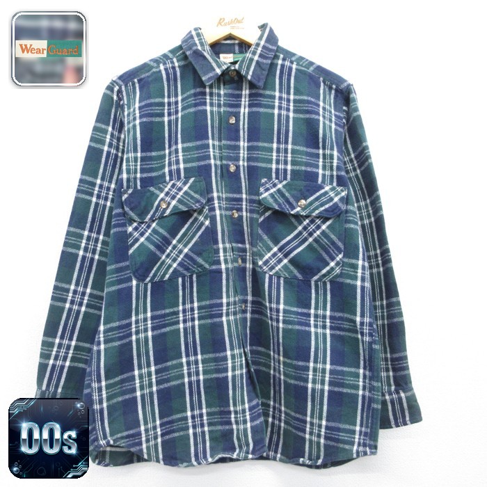 WearGuard 00s 長袖シャツ フランネル グリーンチェック メンズL相当 | 古着