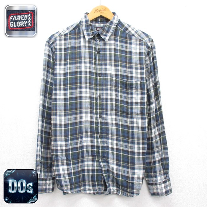 FADED GLORY 00s 長袖シャツ フランネル ネイビーチェック メンズL相当 | 古着