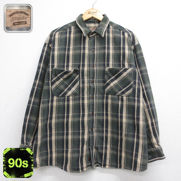St.John's Bay 00s 長袖シャツ フランネル カーキチェック メンズXL相当 | 古着