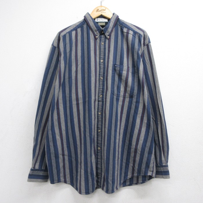 コロンビア 90s 長袖シャツ フランネル ネイビーストライプ メンズXL相当 | 古着
