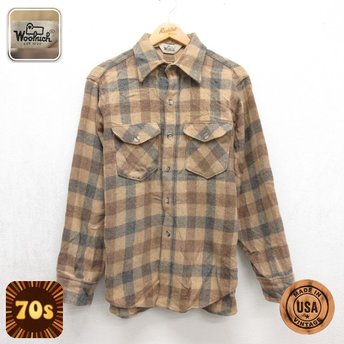 Woolrich 80s 長袖シャツ フラップポケット ベージュチェック メンズM相当 | 古着
