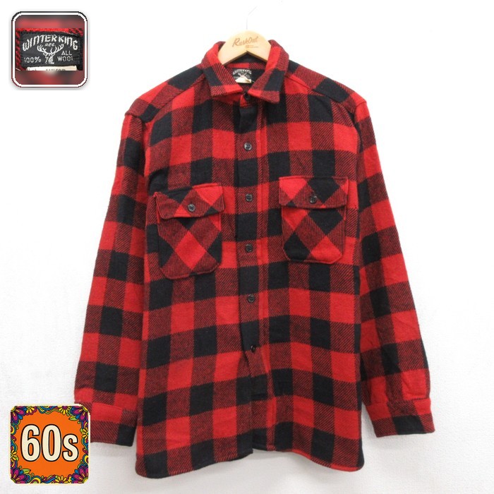 60s 長袖シャツ バッファローチェック レッド メンズL相当 | 古着