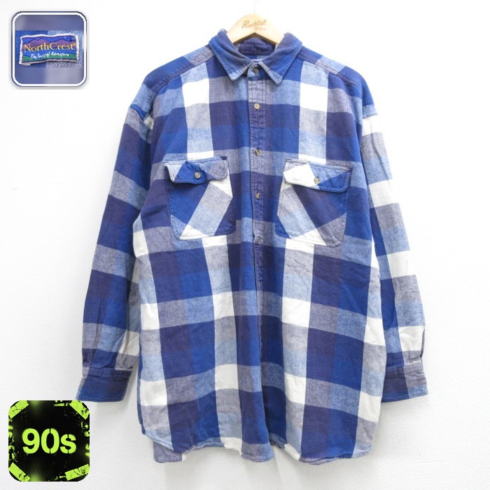 NorthCrest 90s 長袖シャツ バッファローチェック ブルー メンズXL相当 | 古着
