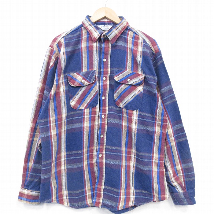 XL★古着 ファイブブラザー 長袖 ヘビー フランネル シャツ メンズ 80年代 80s 大きいサイズ USA製 紺他 チェック【spe】 26feb07