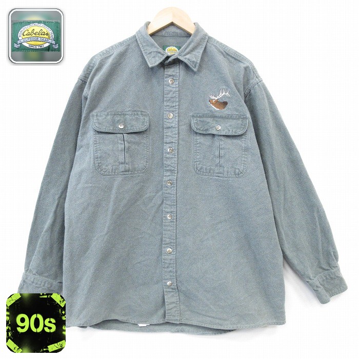【50%OFF】カベラス 90s 長袖フランネルシャツ シカ グリーン XL | 古着
