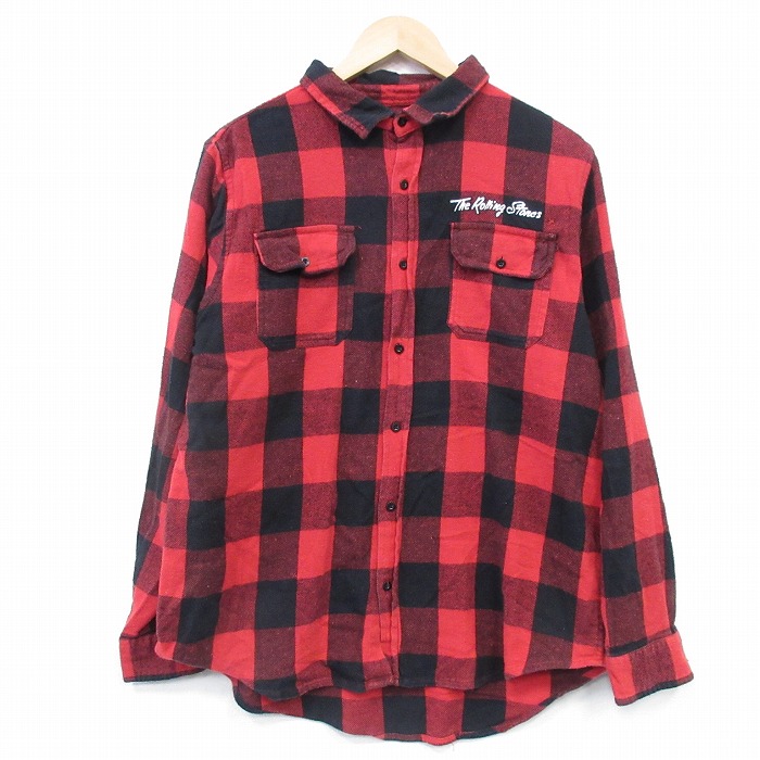 【20%OFF】ローリングストーンズ 長袖フランネルシャツ チェック レッド L | 古着