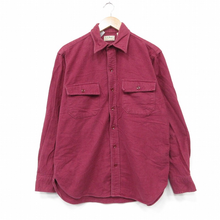L★古着 エルエルビーン 長袖 ヘビー フランネル シャツ メンズ 80年代 80s コットン USA製 エンジ 26feb13