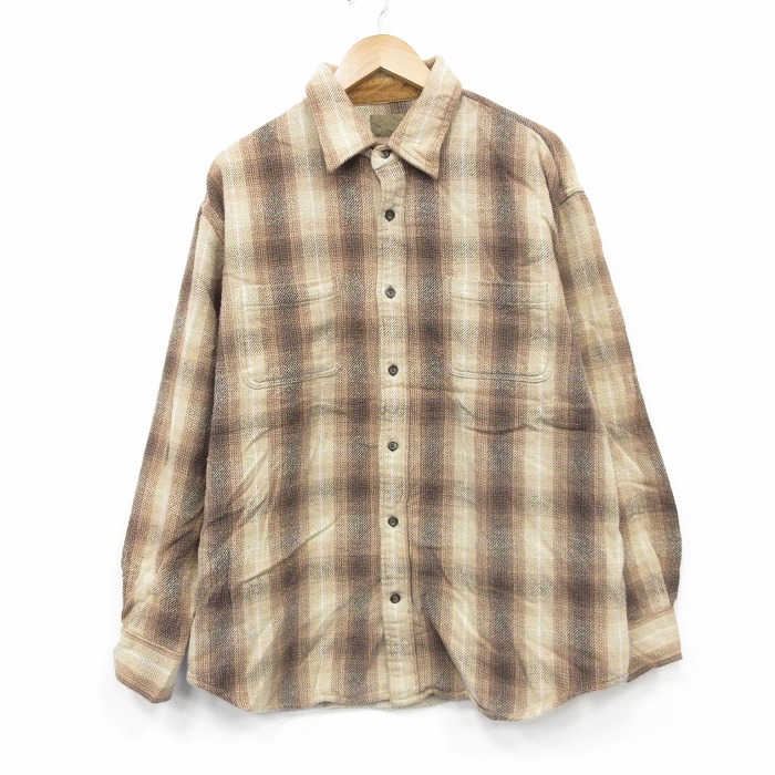 XL★古着 セントジョンズベイ 長袖 ヘビー フランネル シャツ メンズ コットン 茶他 チェック 26feb13