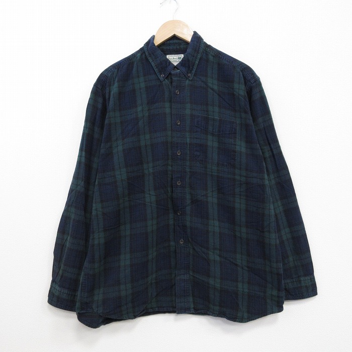 L★古着 エルエルビーン 長袖 フランネル シャツ メンズ 00年代 00s コットン ボタンダウン 緑他 チェック ブラックウォッチ 26feb13