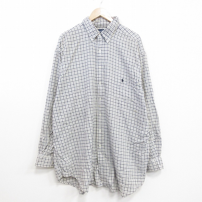 ラルフローレン 90s 長袖シャツ チェック ネイビー XL | 古着