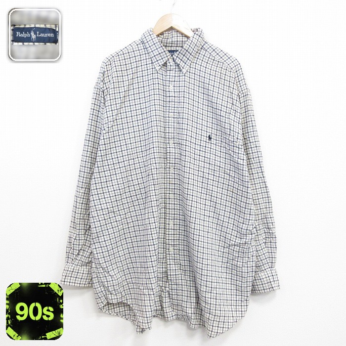 ラルフローレン 90s 長袖シャツ チェック ネイビー XL | 古着