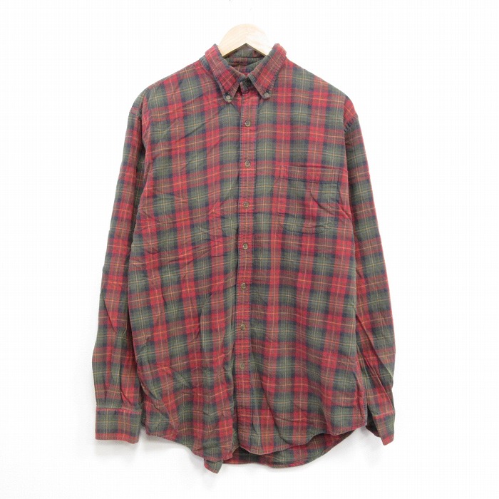 【20%OFF】ランズエンド 長袖フランネルシャツ チェック レッド L | 古着