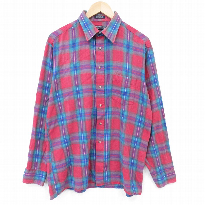 XL★古着 バンヒューセン 長袖 フランネル シャツ メンズ 90年代 90s コットン 赤他 チェック 26apr03