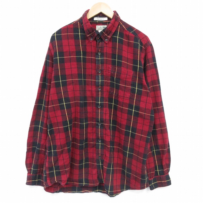 XL★古着 エルエルビーン 長袖 フランネル シャツ メンズ 00年代 00s 大きいサイズ コットン ボタンダウン 赤他 チェック 26apr03