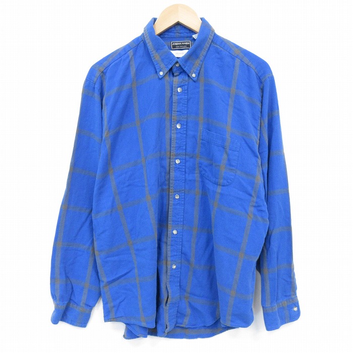 XL★古着 長袖 フランネル シャツ メンズ 90年代 90s コットン ボタンダウン USA製 青他 チェック 26apr03