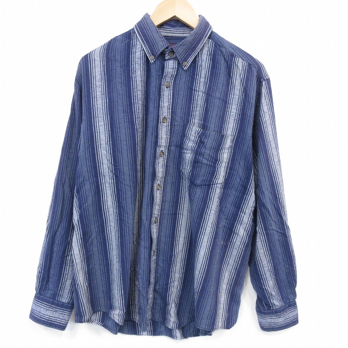 XL★古着 アロー 長袖 フランネル シャツ メンズ 00年代 00s コットン 紺他 ストライプ 26apr03