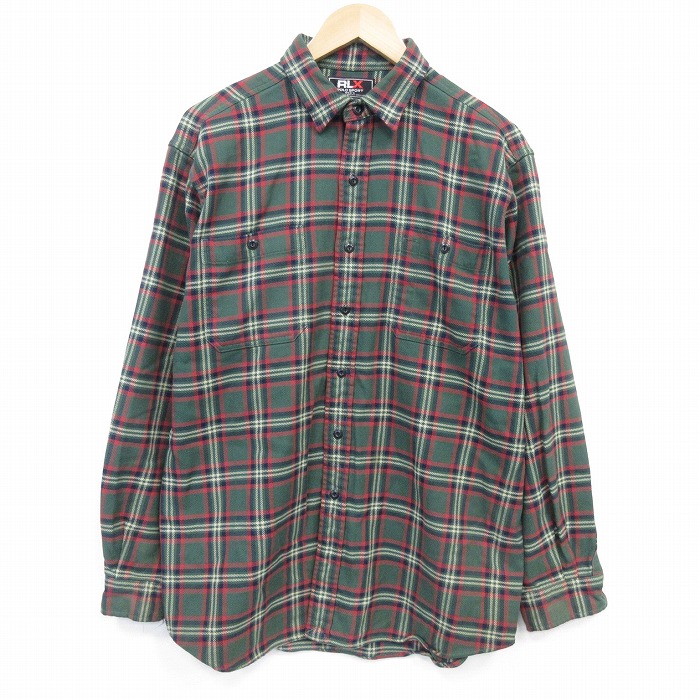 XL★古着 ポロスポーツ 長袖 ブランド フランネル シャツ メンズ コットン 濃緑他 チェック 26apr03