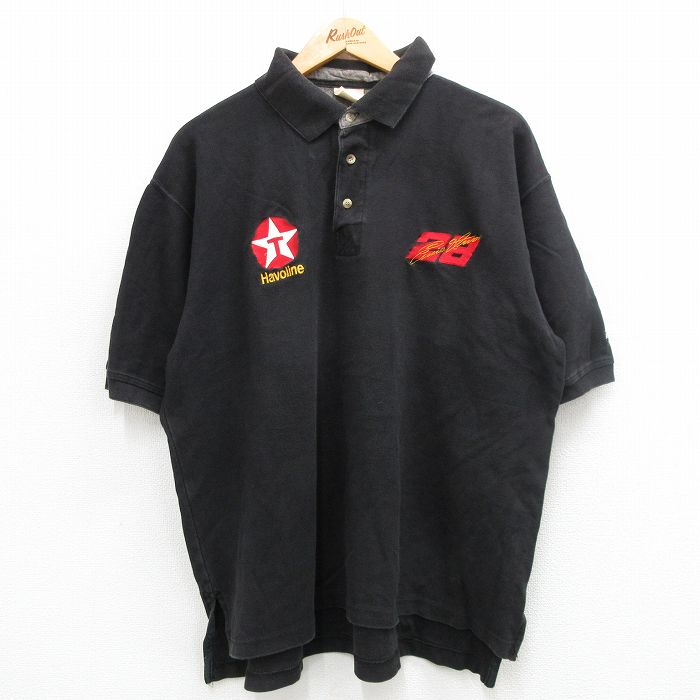 XL★古着 半袖 ポロ シャツ メンズ アーニーアーヴァン レーシング NASCAR 鹿の子 大きいサイズ コットン 黒 ブラック 24mar05 中古 トップス