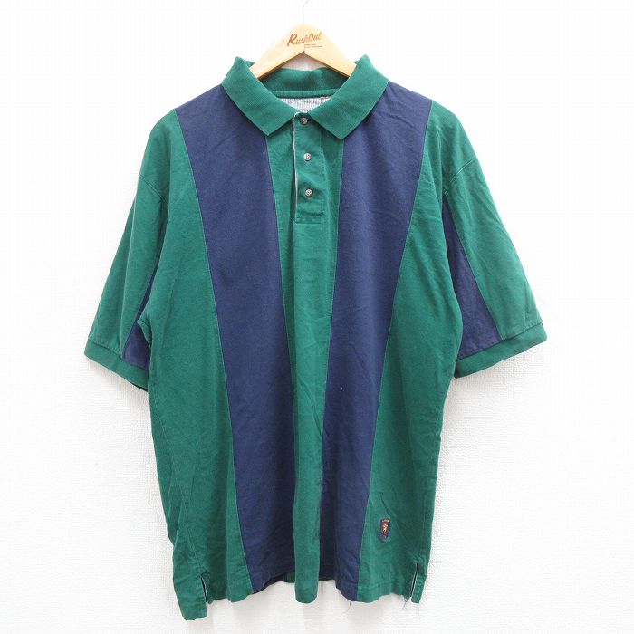 【50%OFF】XL★古着 半袖 ポロ シャツ メンズ 00年代 00s 緑他 グリーン ストライプ 24mar12 中古 トップス