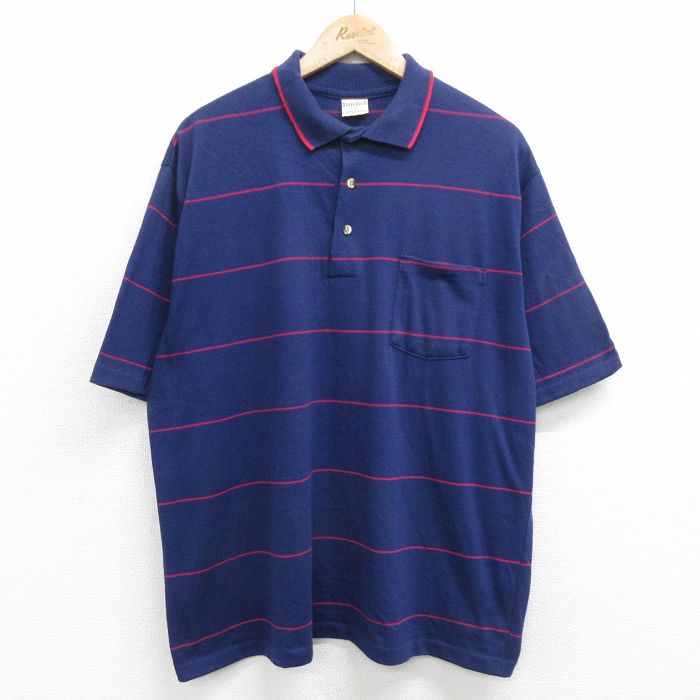 【50%OFF】XL★古着 半袖 ポロ シャツ メンズ 90年代 90s USA製 紺他 ネイビー ボーダー 24mar22 中古 トップス
