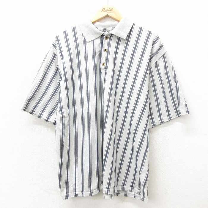 XL★古着 半袖 ポロ シャツ メンズ 90年代 90s 大きいサイズ グレー他 ストライプ 24mar23 中古 トップス
