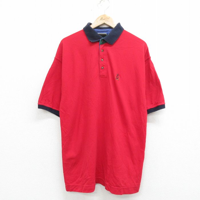 XL★古着 ビューグルボーイ 半袖 ポロ シャツ メンズ 00年代 00s 鹿の子 大きいサイズ コットン 赤他 レッド 24mar28 中古 トップス