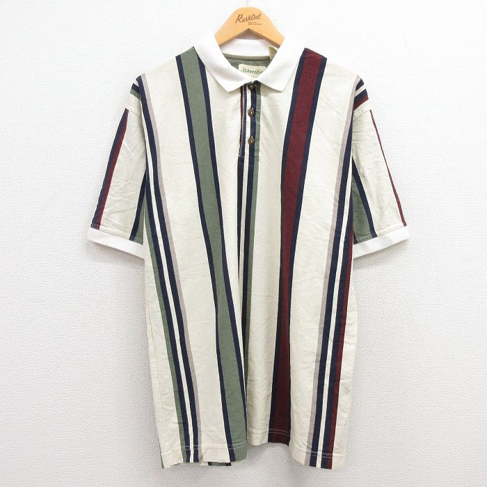 セントジョンズベイ 90s 半袖ポロシャツ ストライプ ベージュ XL | 古着