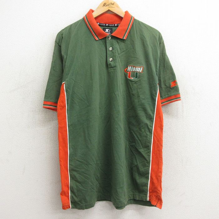 XL★古着 スターター STARTER 半袖 ポロ シャツ メンズ マイアミ コットン 緑他 グリーン 24apr04 中古 トップス