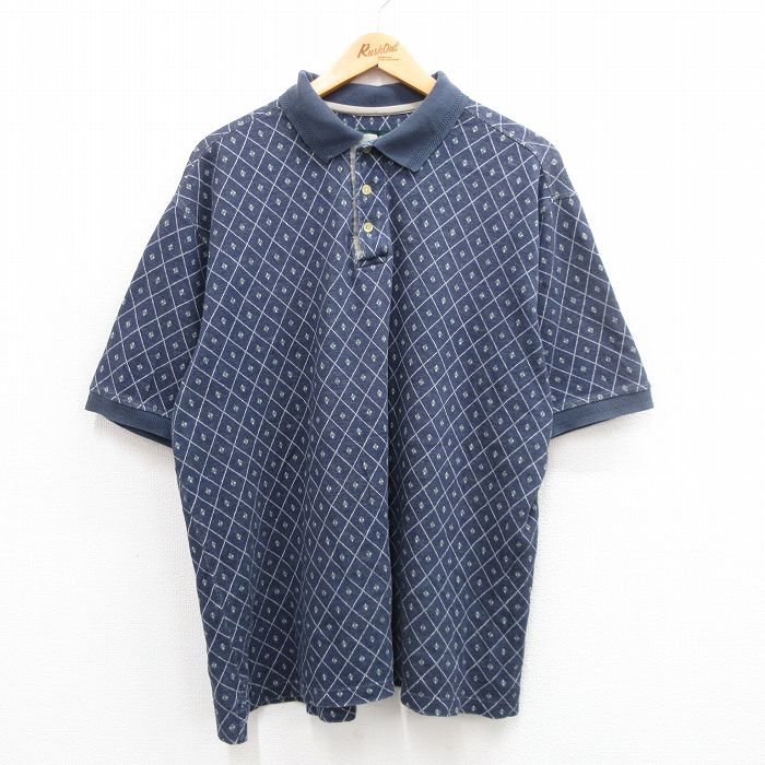 カタリナ 00s 半袖ポロシャツ 総柄 ネイビー XL | 古着