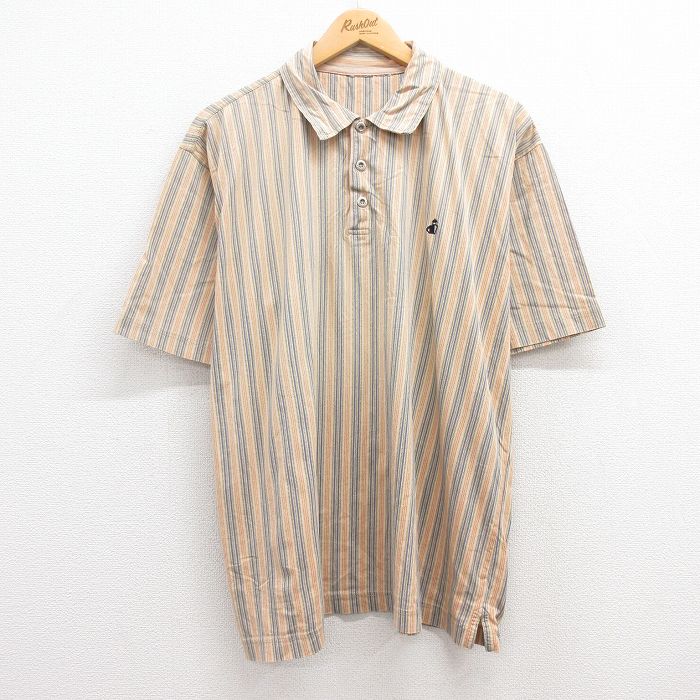 【50%OFF】半袖ポロシャツ カーキストライプ XL | 古着