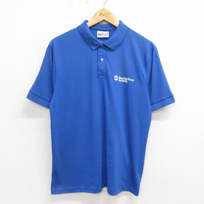 ヘインズ 80s 半袖ポロシャツ ニューヨークパワーオーソリティー ブルー L | 古着