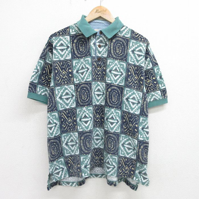 セントジョンズベイ 90s 半袖ポロシャツ 総柄 グリーン XL | 古着