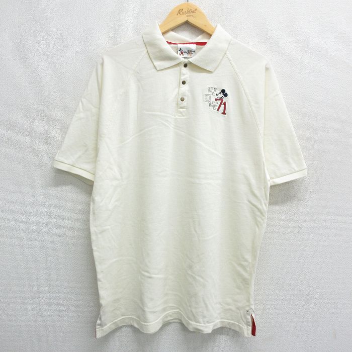 XL★古着 半袖 ポロ シャツ メンズ 00年代 00s ディズニー DISNEY ミッキー MICKEY MOUSE ラグラン コットン 薄黄 イエロー 24may24 中古 トップス