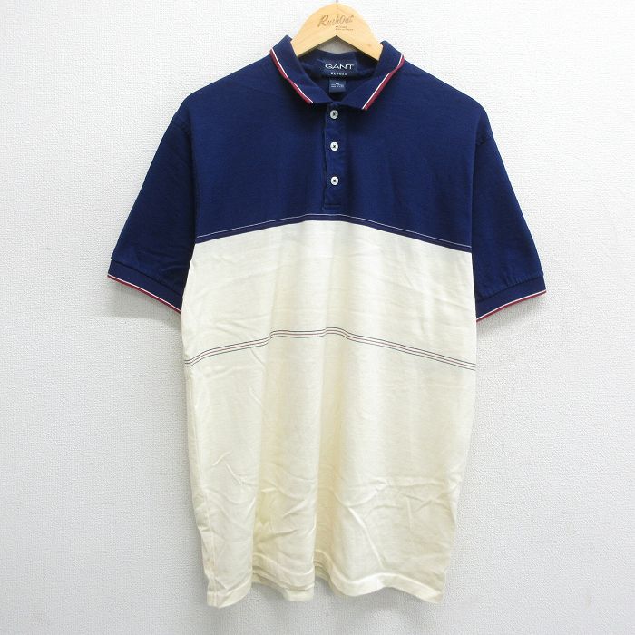 XL★古着 GANT 半袖 ポロ シャツ メンズ 90年代 90s コットン USA製 紺他 ネイビー 24may25 中古 トップス