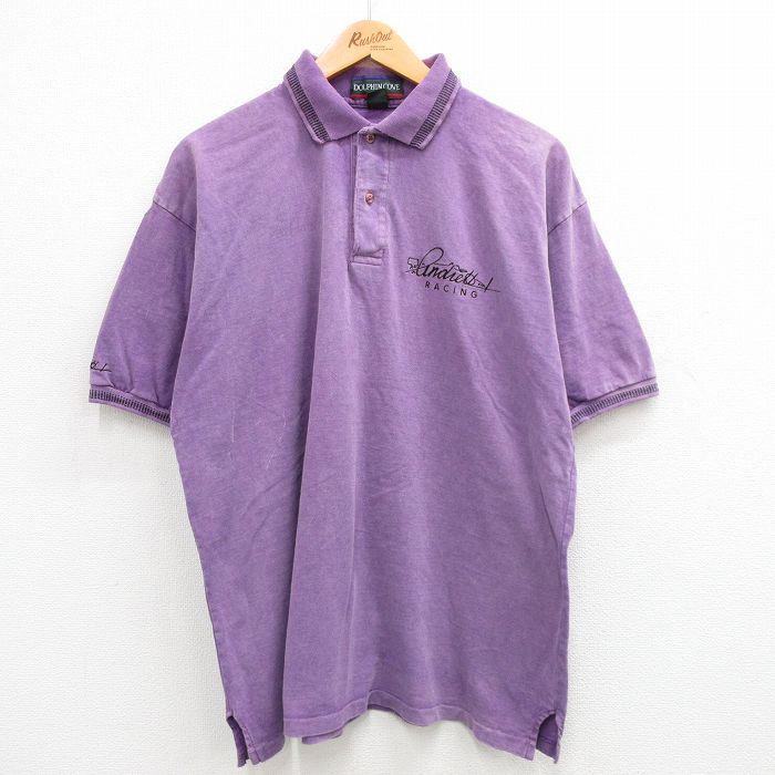 90s 半袖ポロシャツ レーシング パープル霜降り XL | 古着