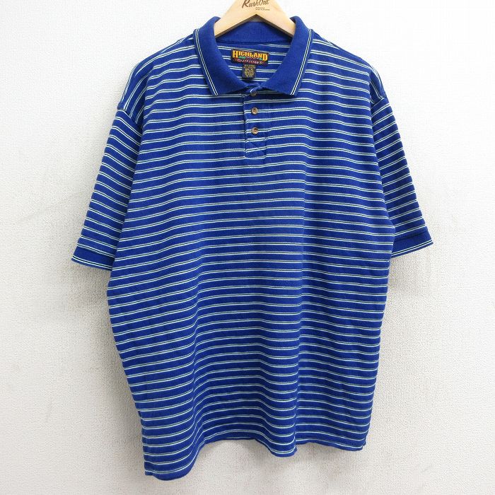 XL★古着 半袖 ポロ シャツ メンズ 00年代 00s 大きいサイズ 青他 ブルー ボーダー 24jun24 中古 トップス