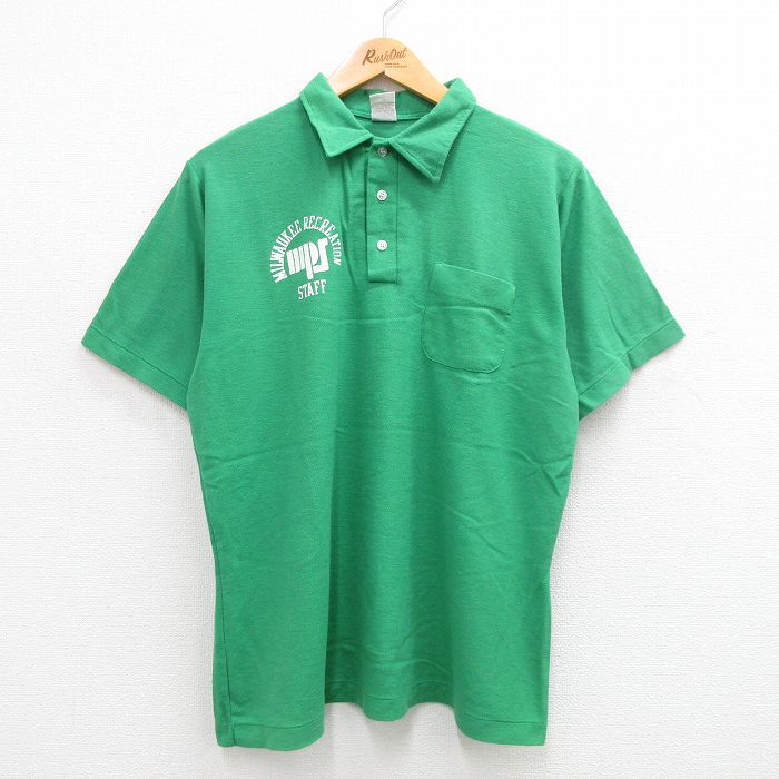 90s 半袖ポロシャツ 胸ポケット付き グリーン L | 古着