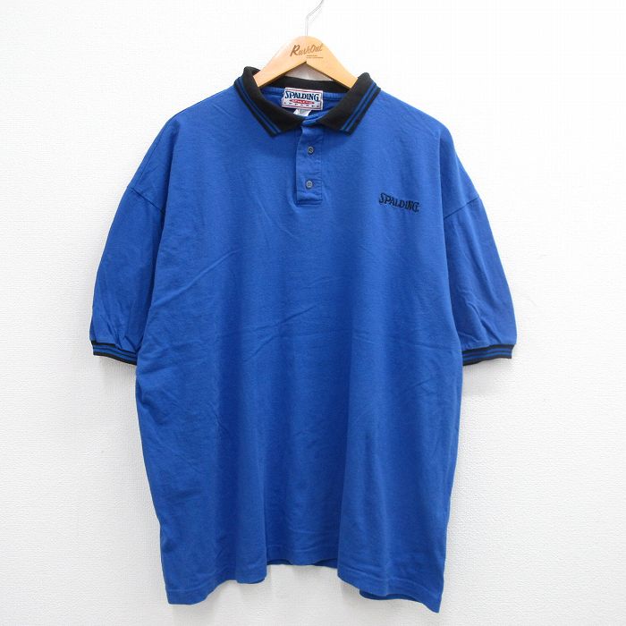 【50%OFF】スポルディング 半袖ポロシャツ ワンポイントロゴ ブルー XL | 古着