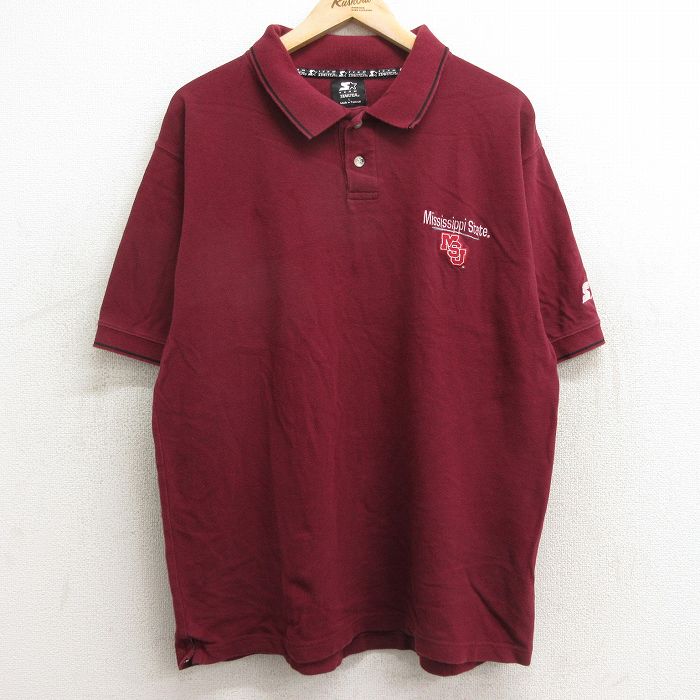 XL★古着 スターター STARTER 半袖 ポロ シャツ メンズ ミシシッピ コットン 鹿の子 エンジ 24jun28 中古 トップス