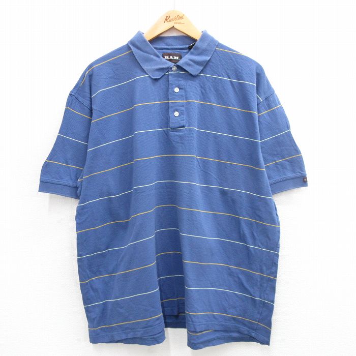 XL★古着 半袖 ポロ シャツ メンズ 00年代 00s RAM 大きいサイズ コットン 紺他 ネイビー ボーダー 24jul15 中古 トップス