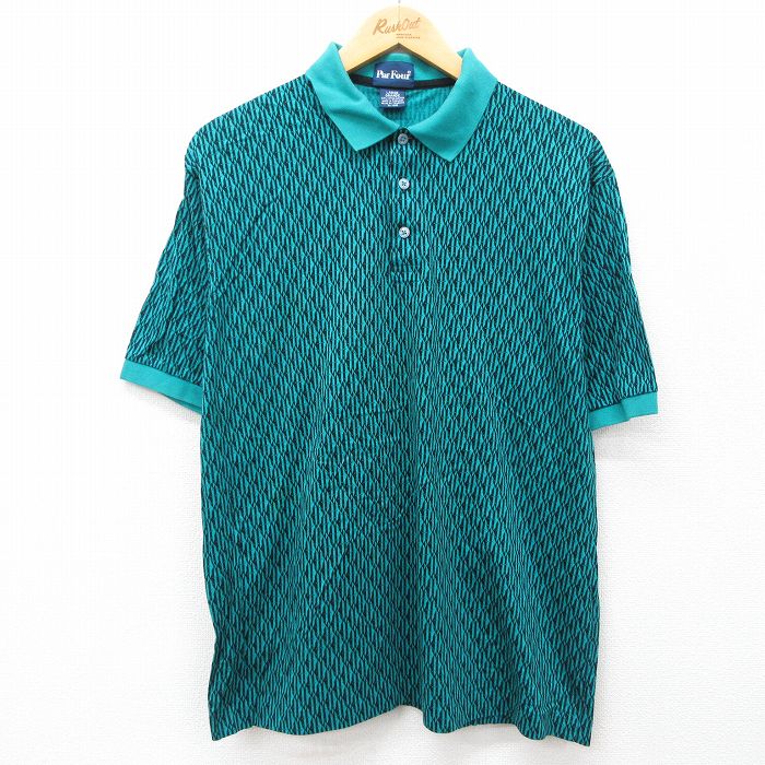 XL★古着 Par Four 半袖 ポロ シャツ メンズ 90年代 90s コットン 青緑他 24jul16 中古 トップス
