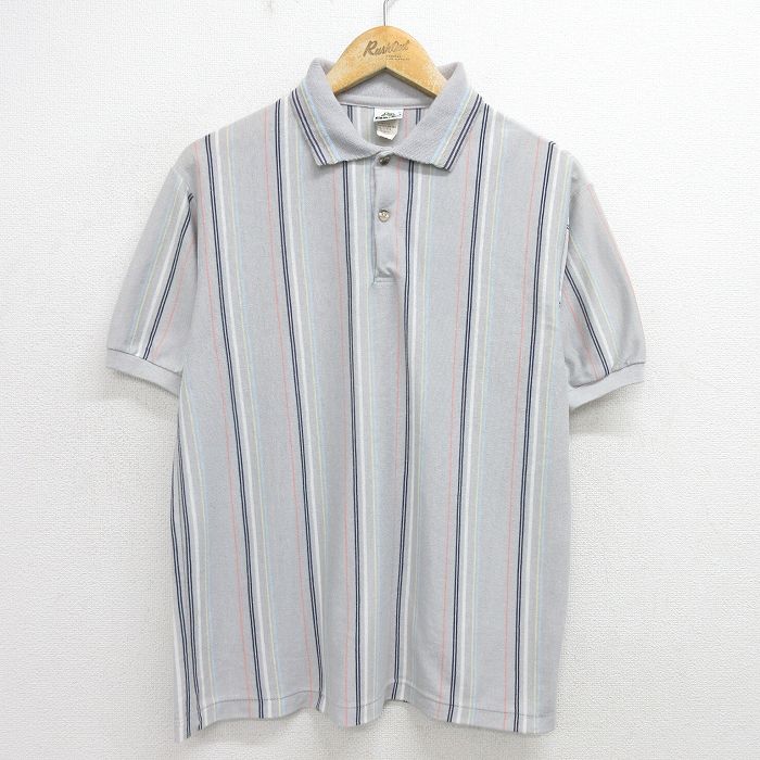 L★古着 半袖 ポロ シャツ メンズ 90年代 90s USA製 グレー他 ストライプ 24jul23 中古 トップス